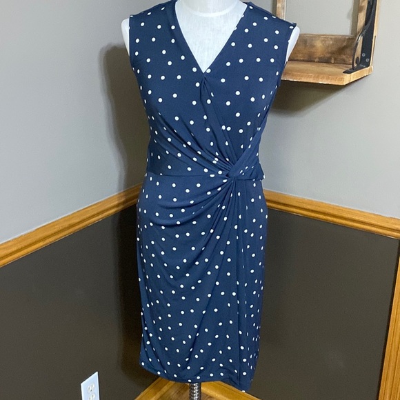 Banana Republic navy & white polka dot v neck sleeveless wrap dress size XSP - Picture 1 of 8
